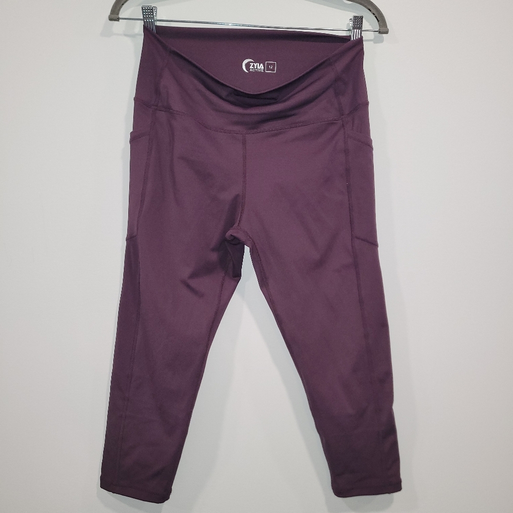 Zyia Plum Purple High-Waisted Capri Crop Workout Activewear Leggings Size 12
